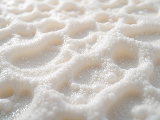 Pure white dense film material extreme macro close-up, surface covered with microscopic pores invisible to naked eye, matte finish texture, scientific instrument photography style, cool tone uniform illumination